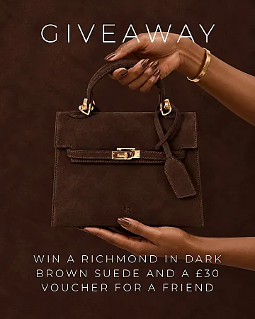 Prize image for Win a Richmond Top Handle Handbag in Dark Brown Suede & £30 Voucher