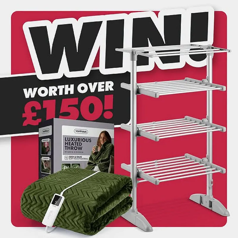 Win a Large Heated Airer & Olive Green Heated Throw Blanket!