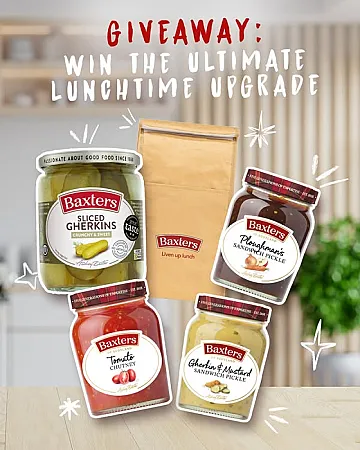 Prize image for Win Baxters Gherkin Jar, Sandwich Pickles, Tomato Chutney & a Branded Lunch Bag!