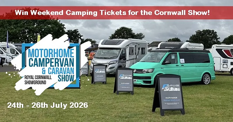 Win 1 of 2 weekend camping tickets to the Caravan, Camping & Motorhome Show, Cornwall