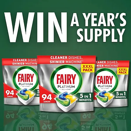 Prize image for Win a Year's Supply of Fairy Platinum All in One Dishwasher Tablets!
