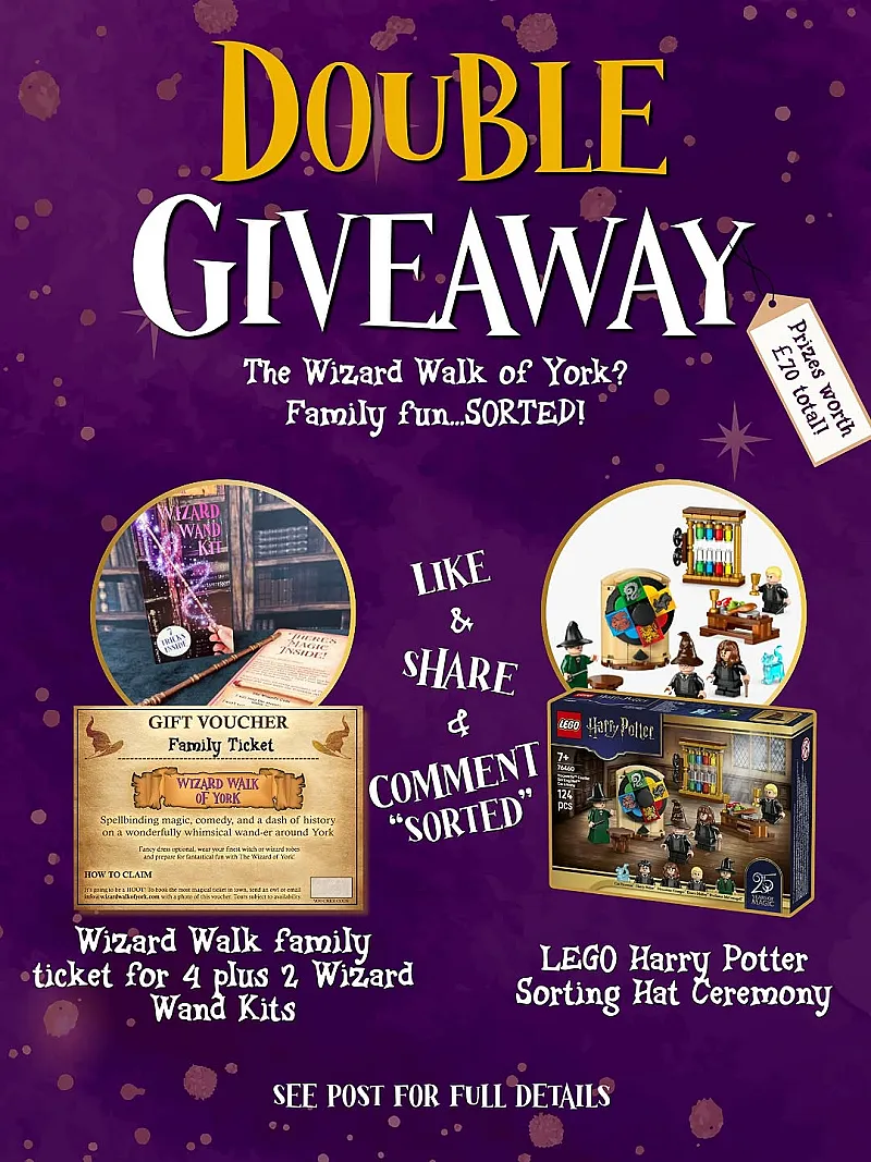 Win a Wizard Walk family ticket, two Wand Kits and the LEGO Sorting Hat Ceremony set