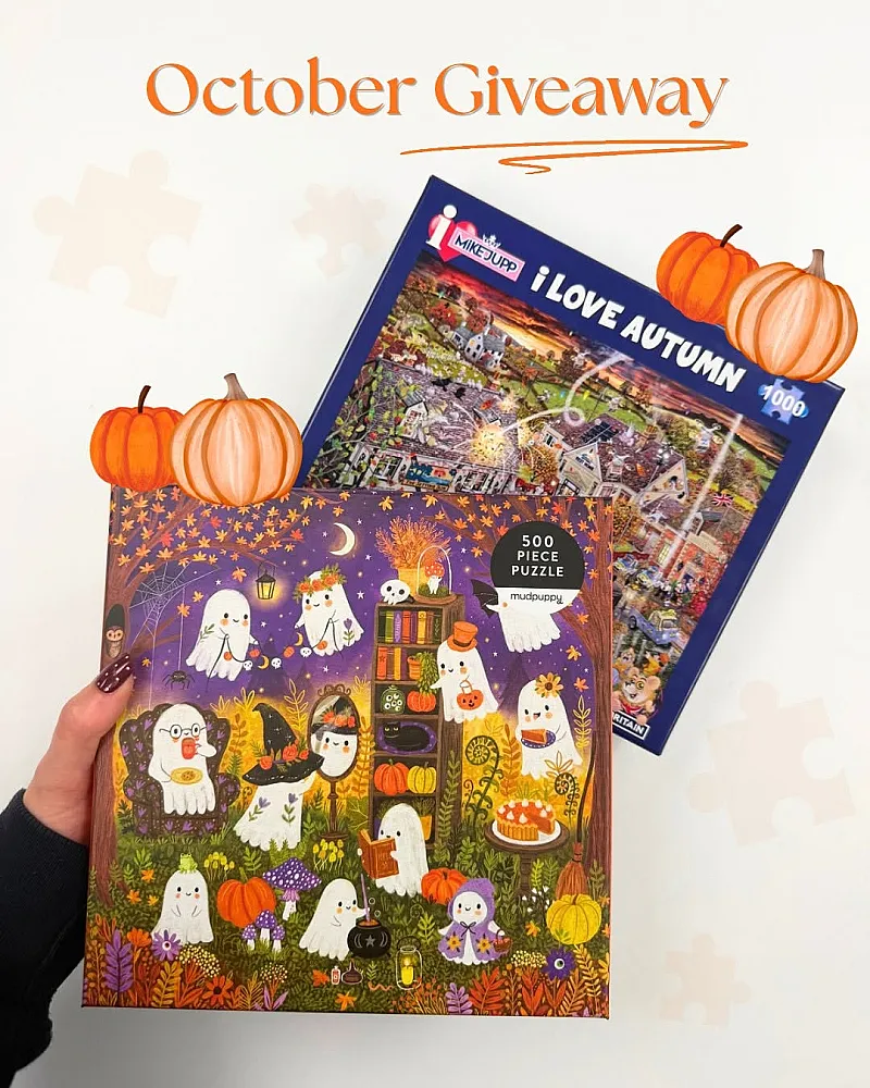 Win Galison's Ghostly Gathering and Mike Jupp's I Love Autumn Jigsaw Puzzles