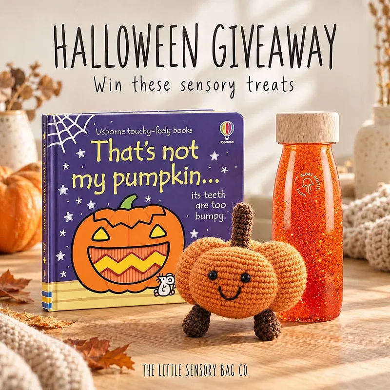 Win Halloween bundle: pumpkin rattle, touchy-feely book and sensory bottle