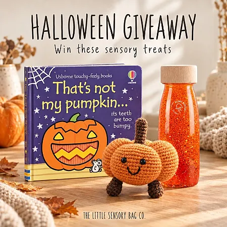 Prize image for Win Halloween bundle: pumpkin rattle, touchy-feely book and sensory bottle