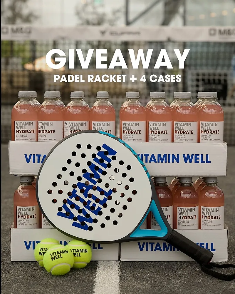 Win a Vitamin Well-branded padel racket and 4 cases of your favourite flavour