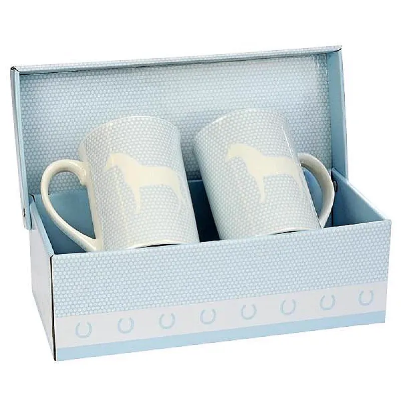 Win two light blue mugs with a horse design