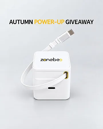Prize image for Win Zonebee 65W Ultra-Fast Charger with Retractable Cable (UK Plug, White)