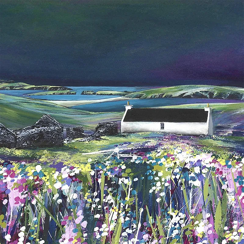 Win Mirrie Dancers Over St Ninian's Isle Print and Sterling Silver Pendant