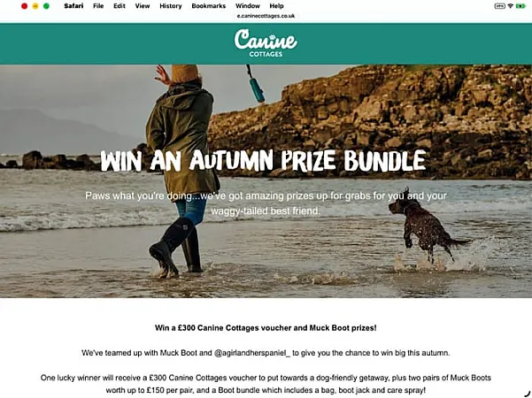 Prize image for Win a £300 Canine Cottages voucher and Muck Boot prizes!