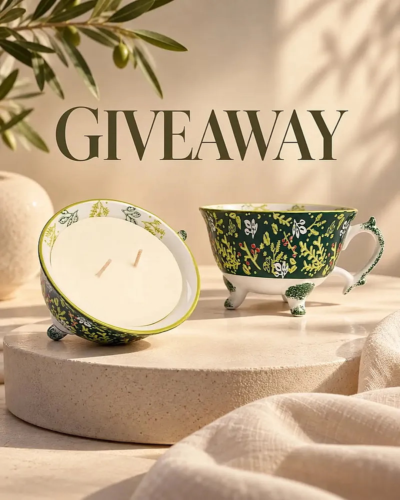 Win a KimmyB Olive Tea Cup Candle with Festive Spice Fragrance