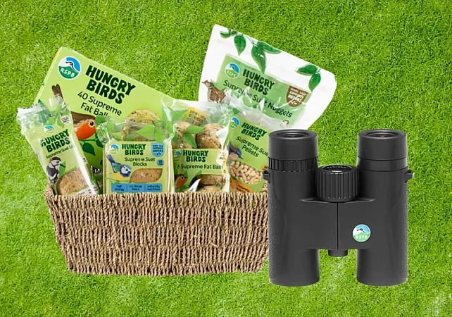 Win a RSPB Hungry Birds food bundle plus RSPB Skylark binoculars