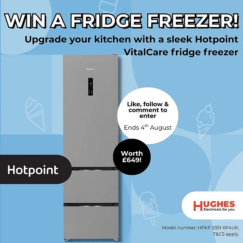 Win a Hotpoint 70/30 Fridge Freezer from Hughes