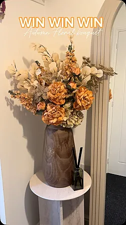 Win a Delphinium & Peony Artificial Arrangement in a Brown Wooden Vase