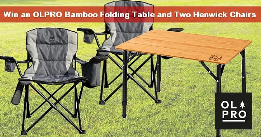 Prize image for Win an OLPRO Bamboo Folding Camping Table and Two Henwick Chairs
