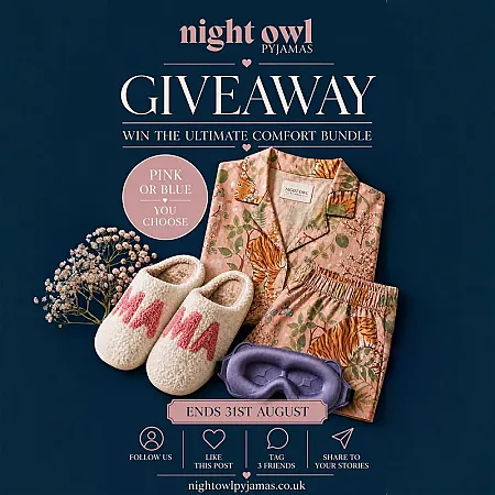 Prize image for Win a Tiger Print Pyjama Set in Pink or Blue, 3D Sleep Mask & Slippers