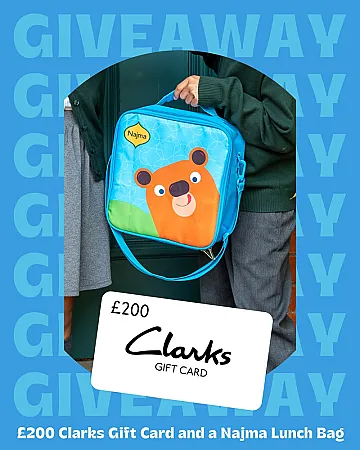Prize image for Win a £200 Clarks voucher and a Najma children's lunch bag