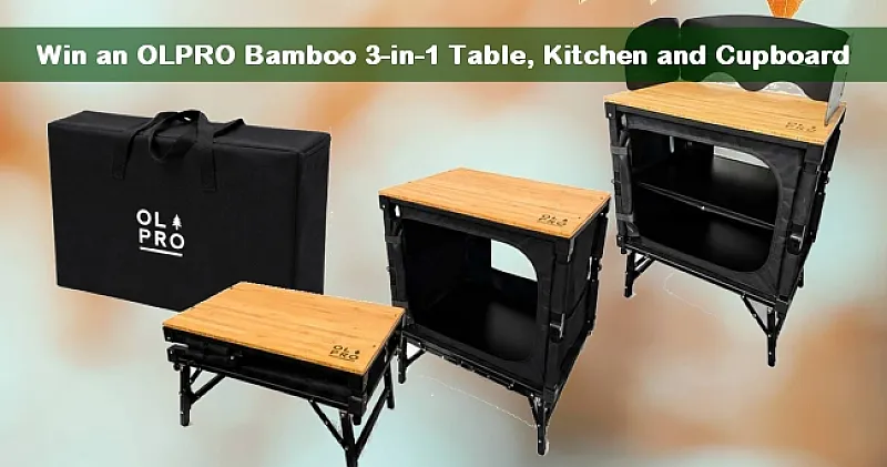 Win a £145 OLPRO Bamboo 3-in-1 Folding Table & Storage Camping Cupboard