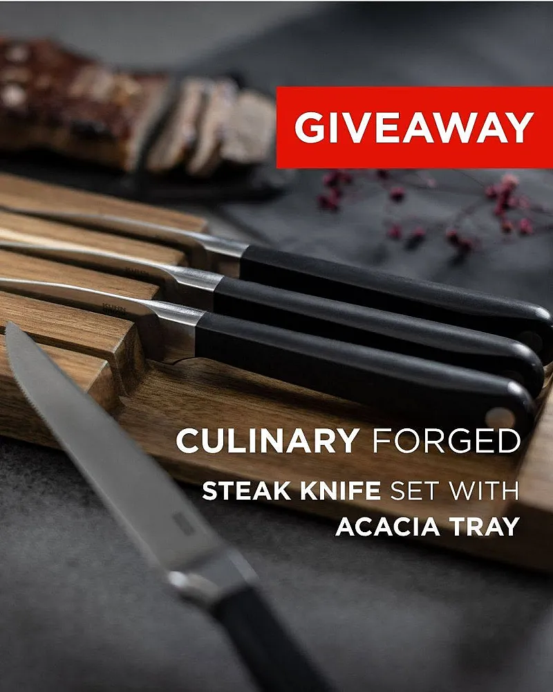 Win a Steak Knife Set 4pc Incl. Acacia Tray